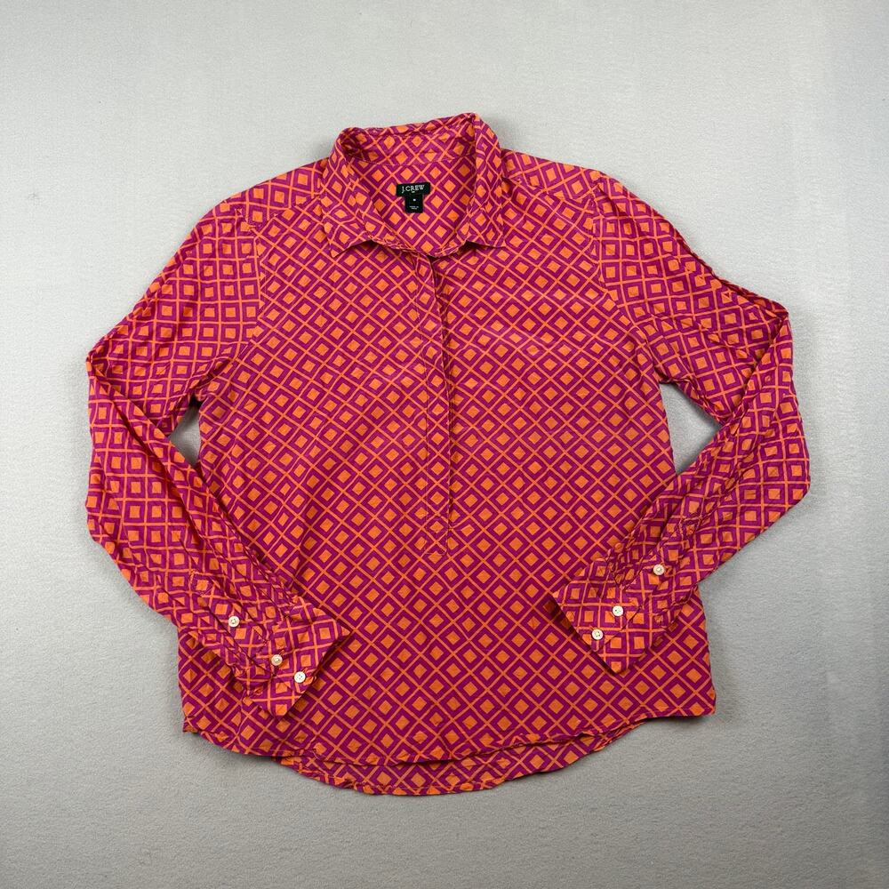 J.Crew Silk Cotton Geometric Print Button-Up Shirt M